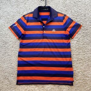 RLX Ralph Lauren Golf Polo Shirt Orange Black Blue Striped Men’s Polo Size Med‎